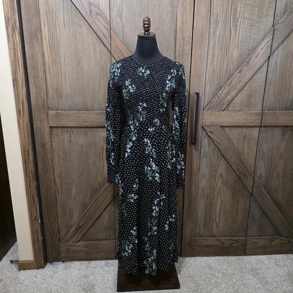 Ganni Dresses & Skirts - Ganni Black Polka Dot Maxi Dress with Green Floral Print